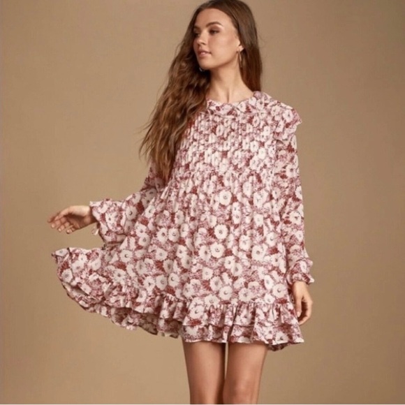 Free People Floral Red and White Long Sleeve Dress - Picture 1 of 13